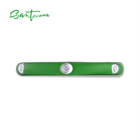 SANTUZZA 925 Sterling Silver White Cubic Zirconia Stackable Ring Jewelry Green Enamel