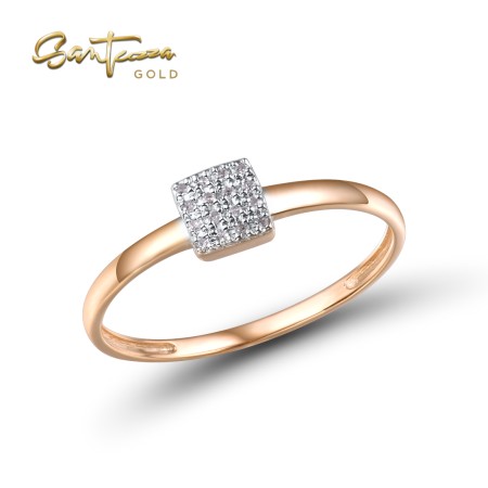SANTUZZA 14K 585 Rose /White /Yellow Gold Diamond Square Ring Fine Jewelry