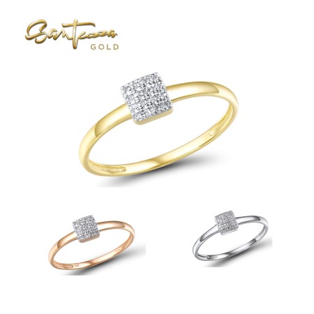 SANTUZZA 14K 585 Rose /White /Yellow Gold Diamond Square Ring Fine Jewelry