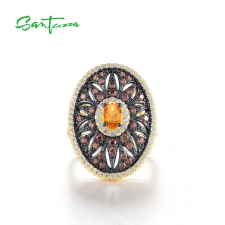 SANTUZZA 925 Sterling Silver Rings Chocolate CZ Flower Oval Jewelry