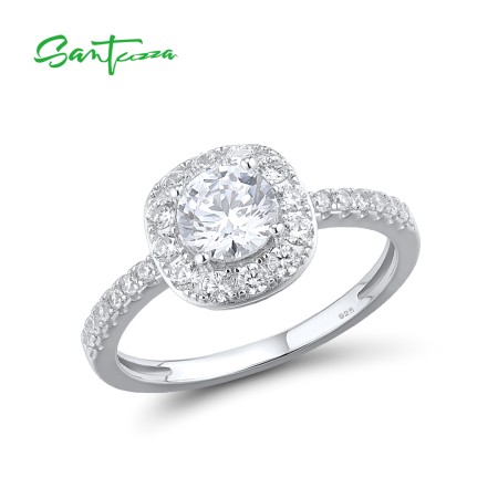 SANTUZZA 925 Sterling Silver Rings White Cubic Zirconia Fine Jewelry