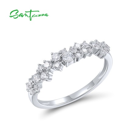 SANTUZZA 925 Sterling Silver Rings White Cubic Zirconia Linear Jewelry