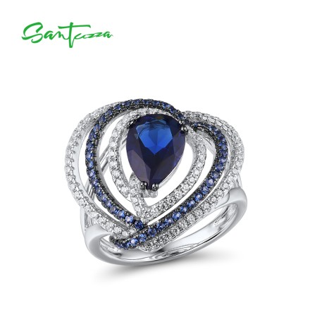 SANTUZZA Silver Ring 925 Sterling Silver Heart Blue Stones Jewelry