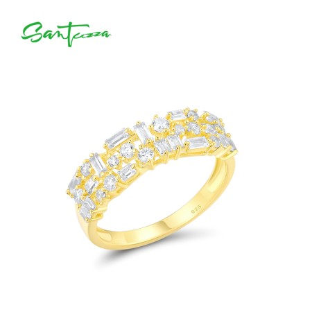 SANTUZZA 925 Sterling Silver Rings White Cubic Zirconia Gold Color Fine Jewelry