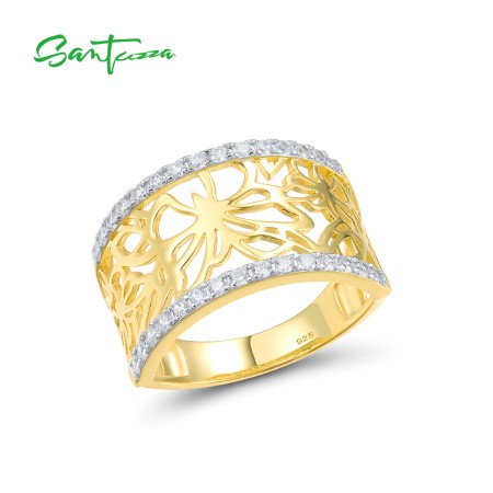 SANTUZZA 925 Sterling Silver Rings White Cubic Zirconia Butterfly Lace Ring Jewelry