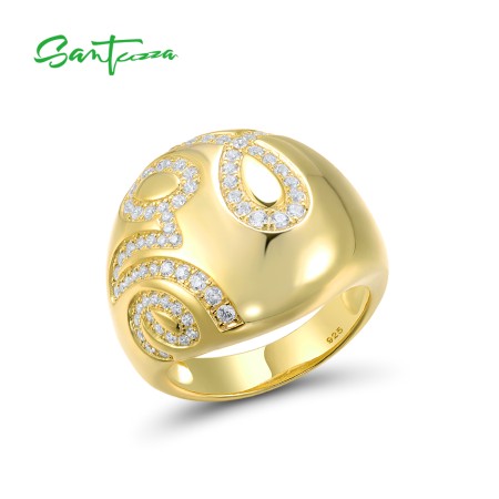 SANTUZZA 925 Sterling Silver Rings White Cubic Zirconia LOVE Ring Gold Color Jewelry
