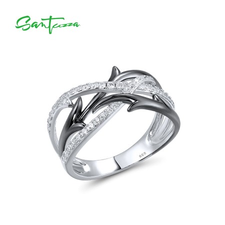 SANTUZZA 925 Sterling Silver Ring Sparkling White Cubic Zirconia Jewelry