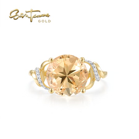SANTUZZA 14K 585 Yellow Gold Ring Diamond Citrine Fine Jewelry