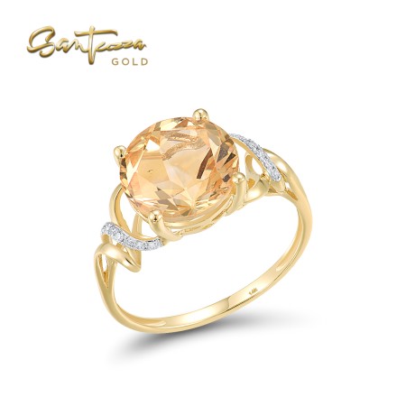 SANTUZZA 14K 585 Yellow Gold Ring Diamond Citrine Fine Jewelry