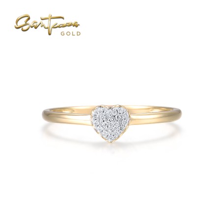 SANTUZZA 14K 585 Yellow Gold Ring Sparkling Diamond Heart Simple Elegant Fine Jewelry