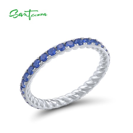 SANTUZZA 925 Sterling Silver Rings For Women White Cubic Zirconia Stackable Eternity Fine Jewelry