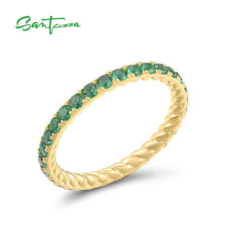 SANTUZZA 925 Sterling Silver Rings Green Spinel Stackable Ring Fine Jewelry