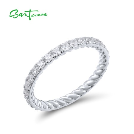 SANTUZZA 925 Sterling Silver Rings For Women White Cubic Zirconia Stackable Eternity Fine Jewelry
