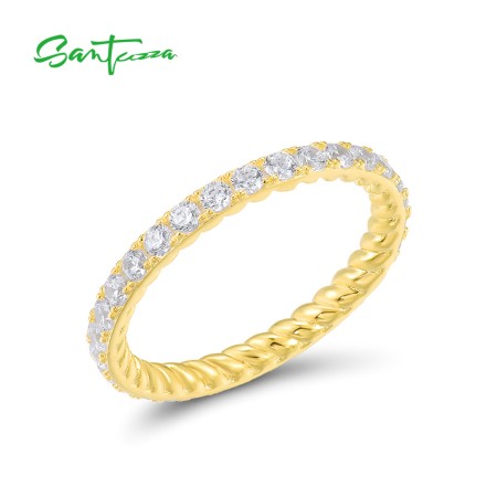 SANTUZZA 925 Sterling Silver Rings White Cubic Zirconia Stackable Ring Fine Jewelry-5
