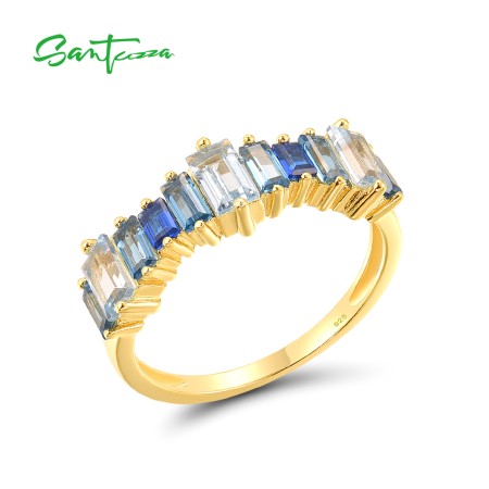 SANTUZZA 925 Sterling Silver Rings Blue Spinel Tapper Geometric Jewelry