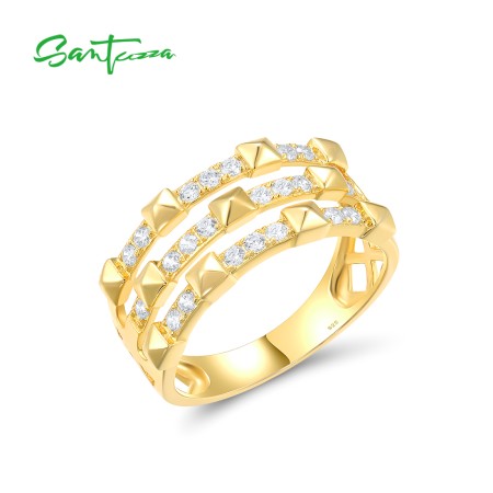 SANTUZZA 925 Sterling Silver Ring White Cubic Zircon Geometric Jewelry
