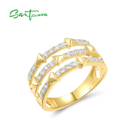 SANTUZZA 925 Sterling Silver Ring White Cubic Zircon Pyramid Jewelry