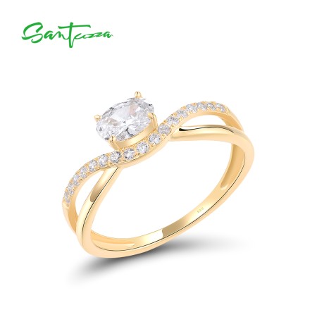 SANTUZZA 925 Sterling Silver Rings Sparkling White Cubic Zirconia Jewelry