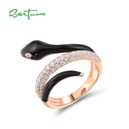 SANTUZZA 925 Sterling Silver Rings White CZ Enamel Wild Snake Animal Jewelry