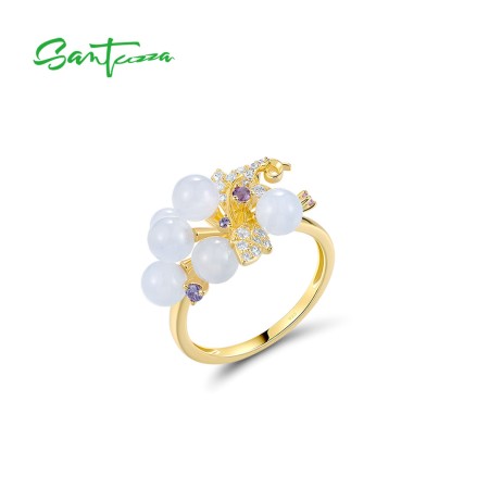 SANTUZZA 925 Sterling Silver Rings Blue Lace Agate Purple Spinel Grapes Gifts Fine Jewelry