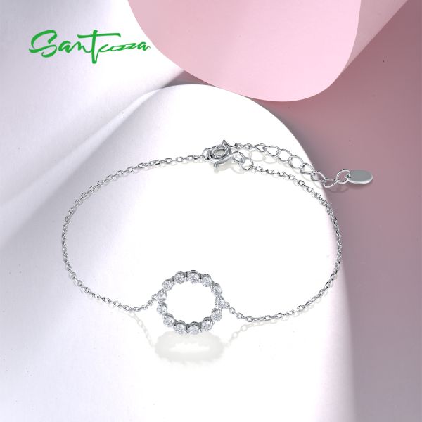 SANTUZZA 925 Sterling Silver Bracelet White Cubic Zirconia Circle