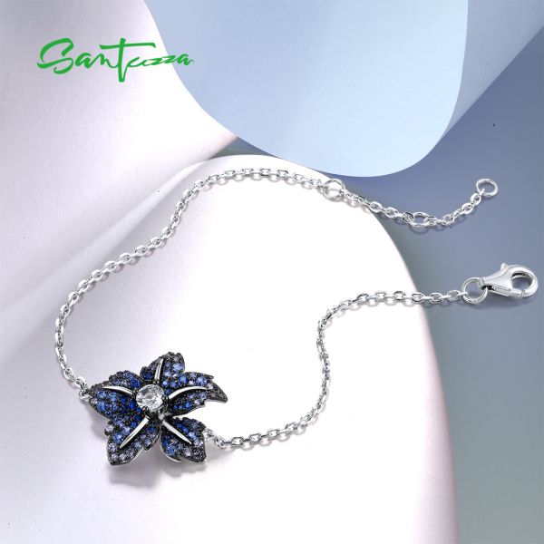 SANTUZZA 925 Sterling Silver Bracelet Blue Spinel Lily