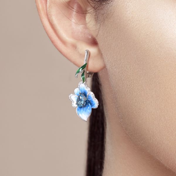 アクセサリー KOUSEI SANTUZZA Drop Earrings 925 Sterling Silver Blue Flowers Fine