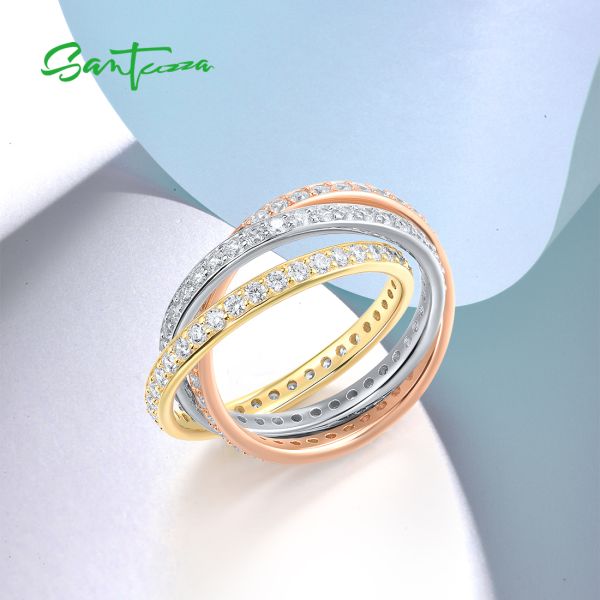 SANTUZZA 925 Sterling Silver Twisted Tricolor Ring White