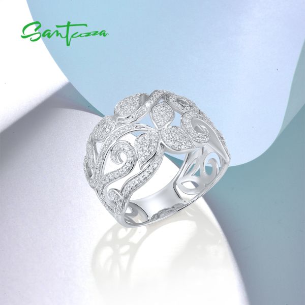SANTUZZA 925 Sterling Silver Flower Rings White Cubic