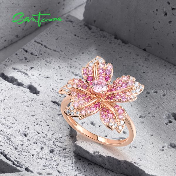 SANTUZZA 925 Sterling Silver Ring Blue Pink Stone Lily
