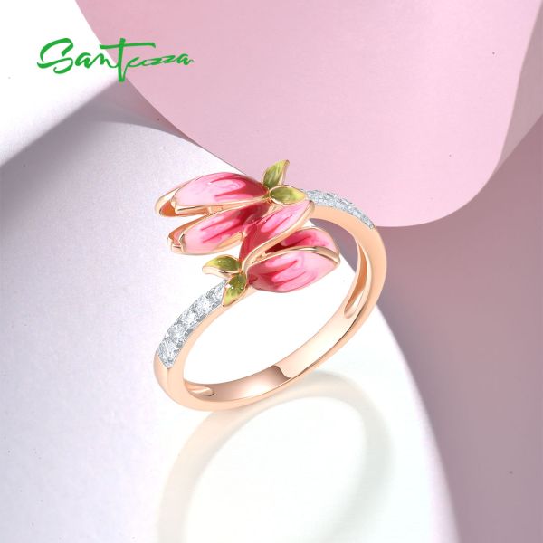 SANTUZZA 925 Sterling Silver Rings White Cubic Zirconia