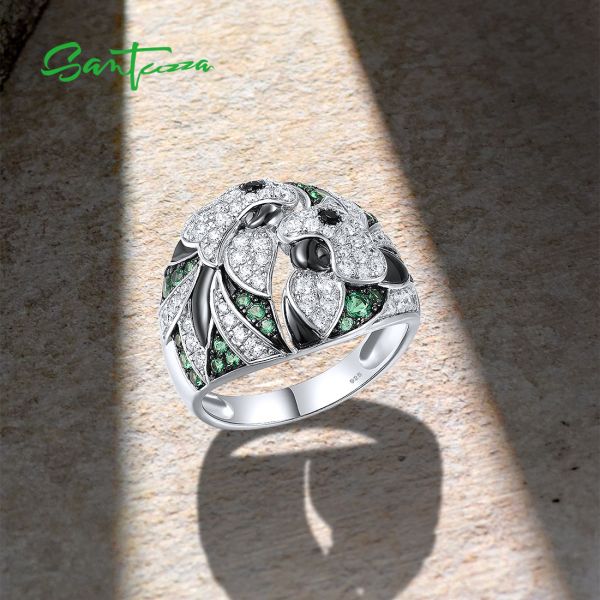 SANTUZZA 925 Sterling Silver Rings Black Green Spinel White
