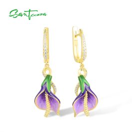 ☆TATIANA☆ Silver 925 Bell Tulip Earrings EC3138 SANTUZZA 925 Sterling Silver Drop Earrings Sparkling White