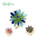 SANTUZZA 925 Sterling Silver Rings Green & Black Enamel Daisy Fine Jewelry