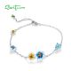 SANTUZZA 925 Sterling Silver Bracelet Blue Yellow Blooming Flowers Adjustable Jewelry Enamel