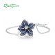 SANTUZZA 925 Sterling Silver Bracelet Blue Spinel Lily Flower Fine Jewelry