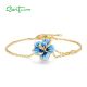 SANTUZZA 925 Sterling Silver Adjustable Bracelet Blue Enamel Flower Jewelry