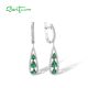 SANTUZZA 925 Sterling Silver Drop Earrings White CZ Green Stone Jewelry