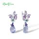 SANTUZZA 925 Sterling Silver Pierce Earrings Sparkling Purple Butterfly & Flower Elegant Jewelry