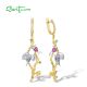 SANTUZZA 925 Sterling Silver Earrings Colorful Stones Bird Dangling Earrings Jewelry