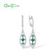 SANTUZZA 925 Sterling Silver Drop Earrings White CZ Green Stone Jewelry