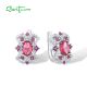 SANTUZZA 925 Sterling Silver Earrings Pink Red Stones White CZ Stud Earrings Fine Jewelry