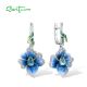 SANTUZZA Drop Earrings 925 Sterling Silver Blue Flowers Fine Jewelry Enamel