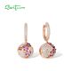 SANTUZZA 925 Sterling Silver Drop Earrings Shiny Created Pink Sapphire White CZ Ball Fine Jewelry