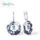 SANTUZZA 925 Sterling Silver Drop Earrings Blue Gems White CZ Round Flower Earrings Jewelry