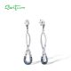 SANTUZZA Silver Earrings 925 Sterling Silver Blue Spinel White CZ Geometric Dangling Earrings Jewelry