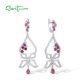 SANTUZZA 925 Sterling Silver Long Drop Butterfly Earrings White CZ Creat Ruby Pink Glass Jewelry