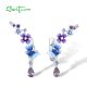 SANTUZZA 925 Sterling Silver Drop Earrings Purple Blue Stones Butterfly Flower Enamel Jewelry 