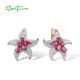 SANTUZZA 925 Sterling Silver Earrings Blue Pink Stone Sea Star Latch Back Ocean Fine Jewelry