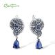 SANTUZZA 925 Sterling Silver Drop Earrings Blue White Cubic Zirconia Conch Shell Ocean Jewelry